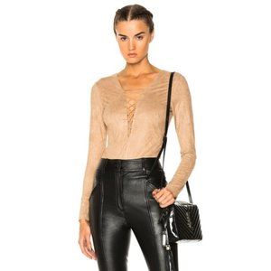 Faux-Suede Long-Sleeve Lace-Up Bodysuit NWT